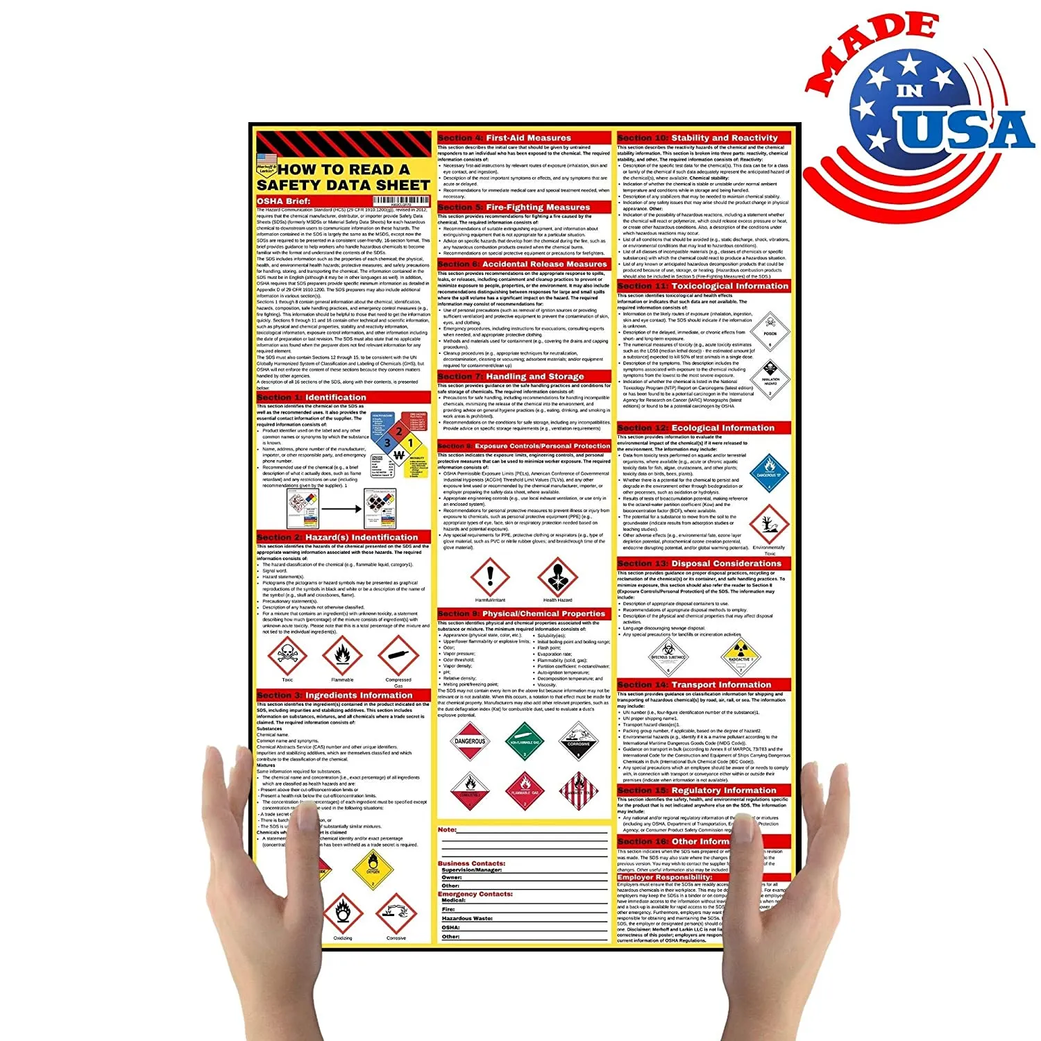 200 CUSTOM RAMOS How To Read A Safety Data Sheet (SDS/MSDS) Poster, 24 x 33 Inch, UV Coated Paper