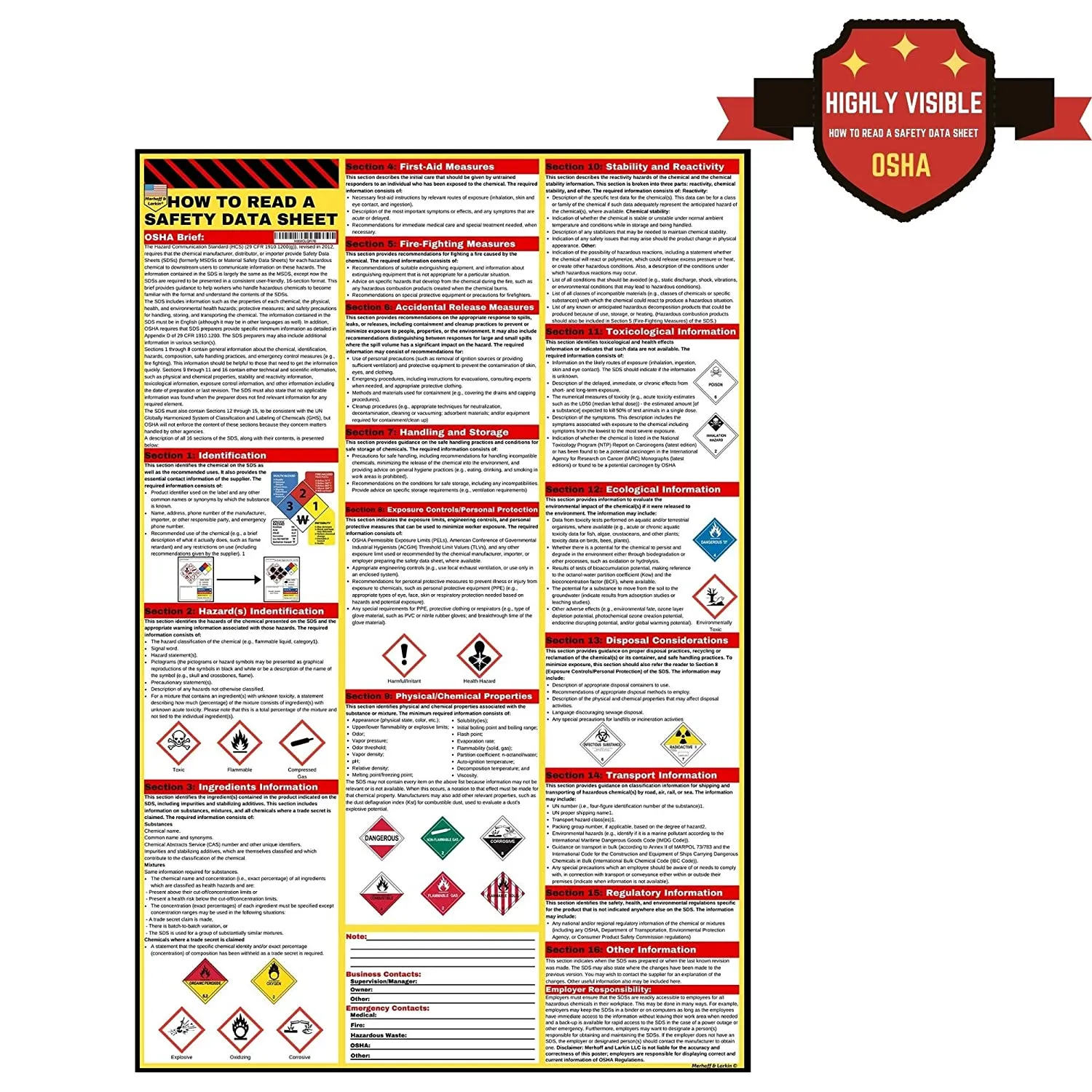 200 CUSTOM RAMOS How To Read A Safety Data Sheet (SDS/MSDS) Poster, 24 x 33 Inch, UV Coated Paper