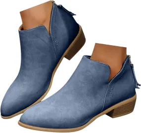 Ankle Boots for Women Low Heel Chunky Heel Boots Women's Fashion Color Matching Fall Winter Side Zipper Short Boots