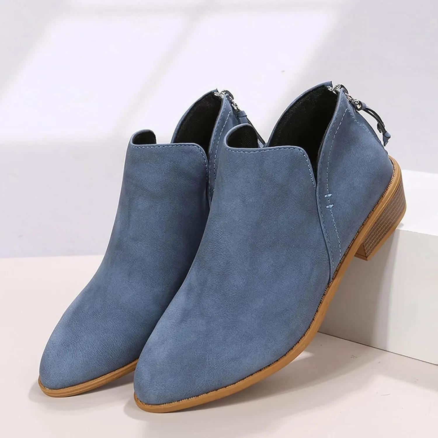 Ankle Boots for Women Low Heel Chunky Heel Boots Women's Fashion Color Matching Fall Winter Side Zipper Short Boots