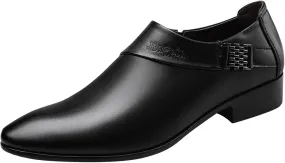 Black Oxfords Shoes for Men Comfort Fashion Summer and Autumn Men Leather Shoes Pointed Toe Low Heeled Slip On Solid Color Simple Style Mens Oxfords Dress Shoes