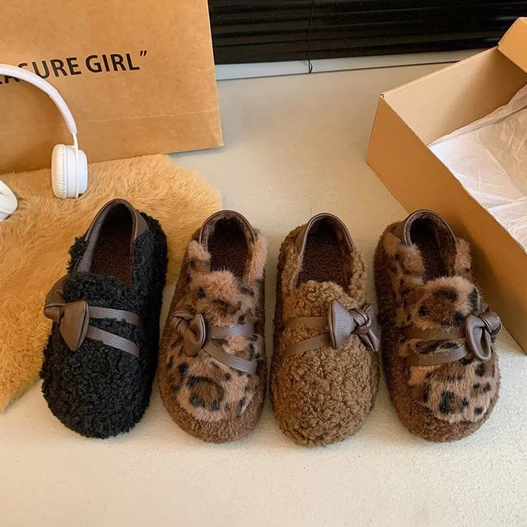 Bow Fleece Platform Slip-Ons