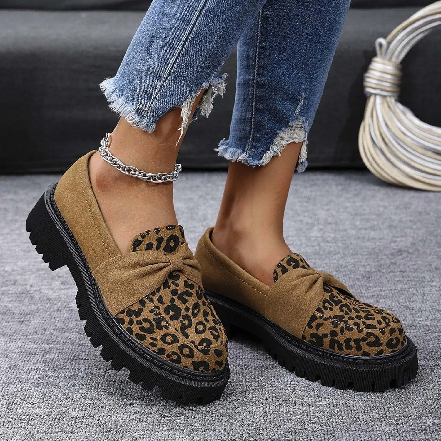 Comfy Loafers for Women Platform Shoes Wide Chunky Loafer Leather Penny Loafers Comfortable Dressy Business Shoes