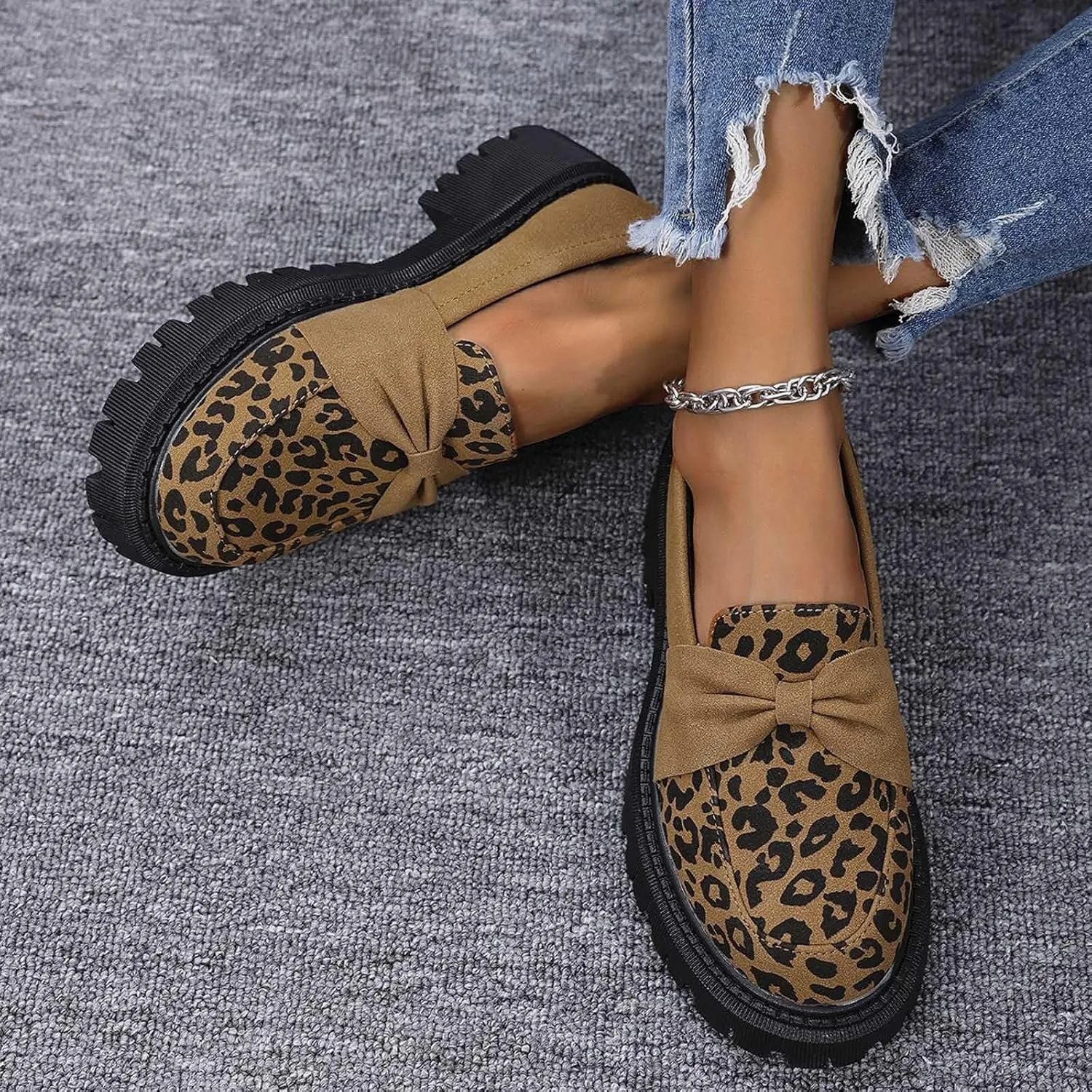 Comfy Loafers for Women Platform Shoes Wide Chunky Loafer Leather Penny Loafers Comfortable Dressy Business Shoes