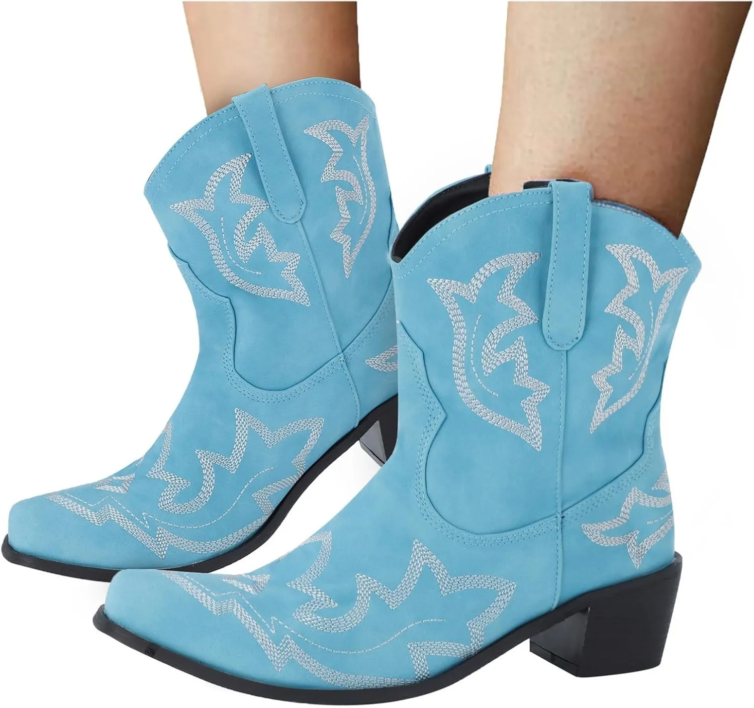 Cowboy Boots for Women Cowgirl Boots for Women Women's Mid Calf Embroidered Western Fashion Chunky Heel Pull on Boots