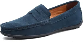 Easy to Put and Remove. Loafer Shoes for Men Genuine Leather Round Toe Stitching Details Suede Vamp Rubber Sole Penny Loafer Lightweight Flat Heel Flexible Resistant Outdoor for All Occasions