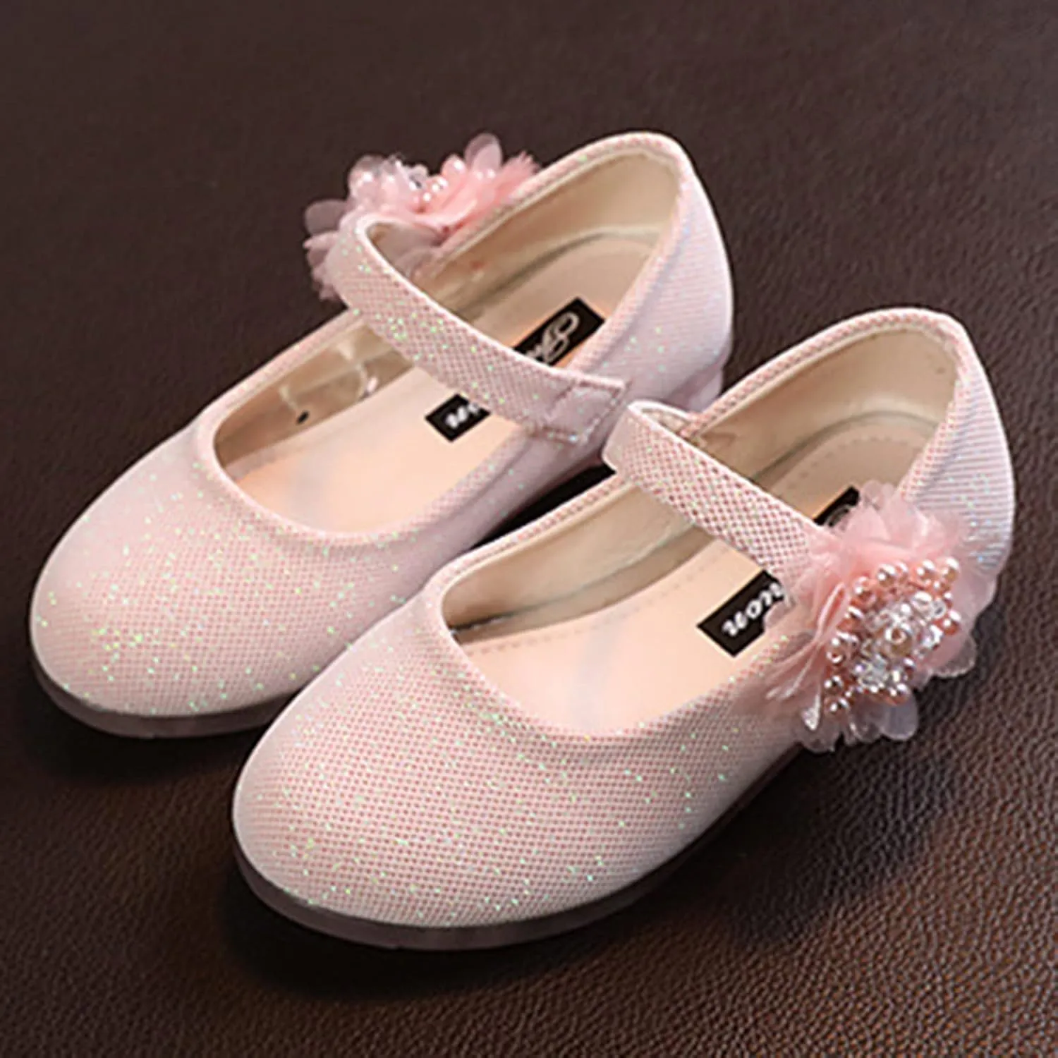 Kids Children Leather Single Shoes Fashion Pearl Big Flower Decorate Small Grid Style Loafers Princess Shoes