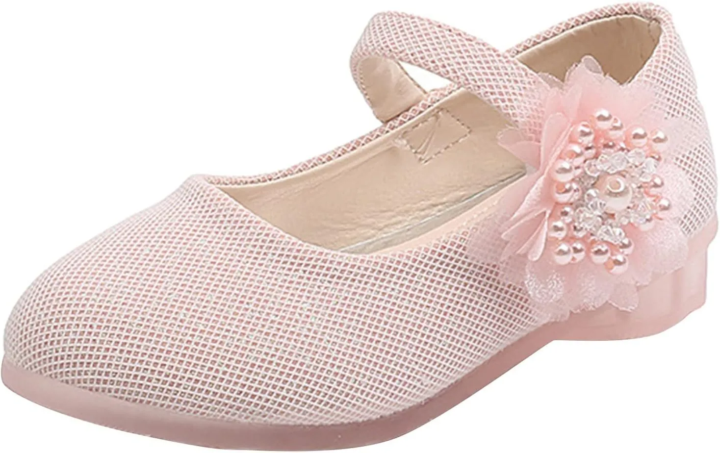Kids Children Leather Single Shoes Fashion Pearl Big Flower Decorate Small Grid Style Loafers Princess Shoes