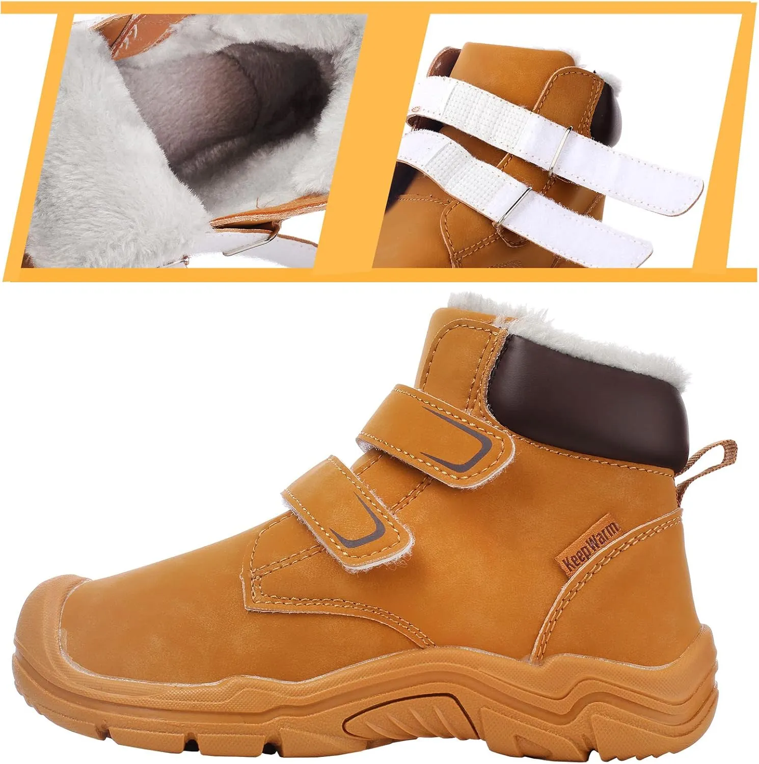 Kids Girls Boys Winter Snow Boots Fur Lined Warm Ankle Boots Non Slip Outdoor Hiking Trekking Shoes