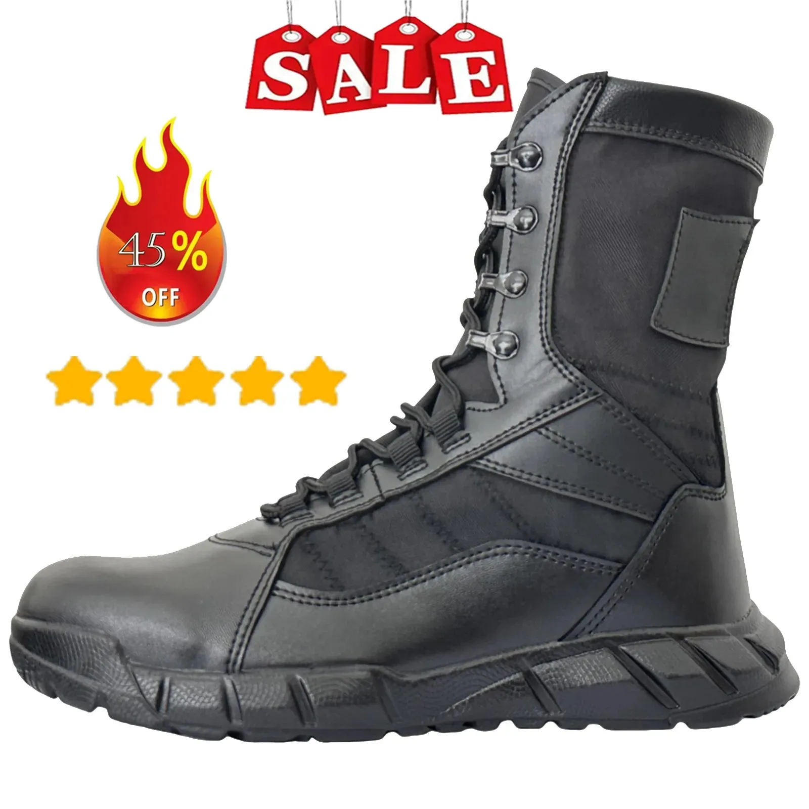 Leather Lightweight Man Tactical Boots Combat Boots Anti-Collision Training Lace Up Waterproof Outdoor Hiking Breathable Shoes