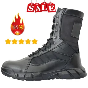 Leather Lightweight Man Tactical Boots Combat Boots Anti-Collision Training Lace Up Waterproof Outdoor Hiking Breathable Shoes