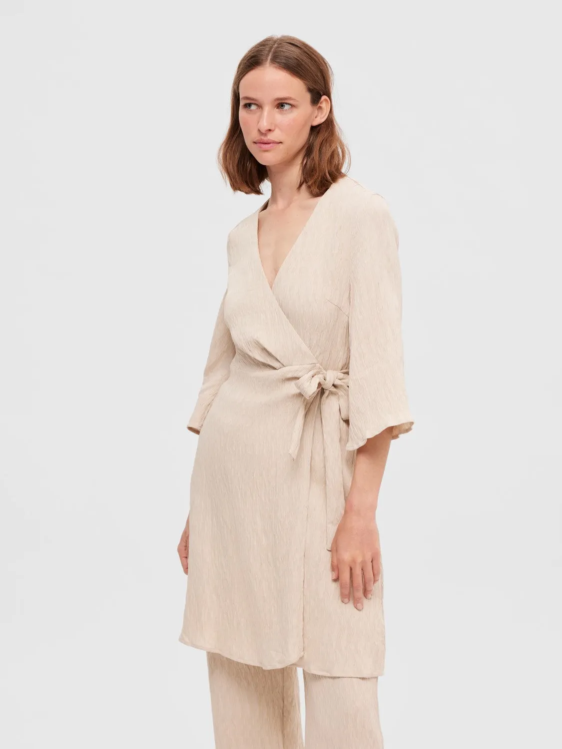 Maurine 3/4 Short Wrap Dress EX - Sandshell