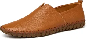 Mens Loafers Cowhide Stitching Details Round Toe Flexible Lightweight Anti-Slip Casual Slip-ons (Color : Brown, Size : 12.5)