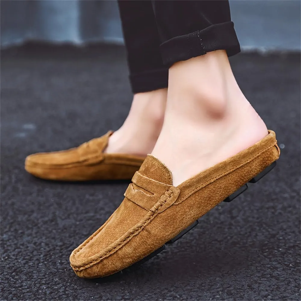 Men's Slippers Slip-On Loafers Leather Formal Wear Casual Open Back Business Casual Shoes Men's Driving Shoes