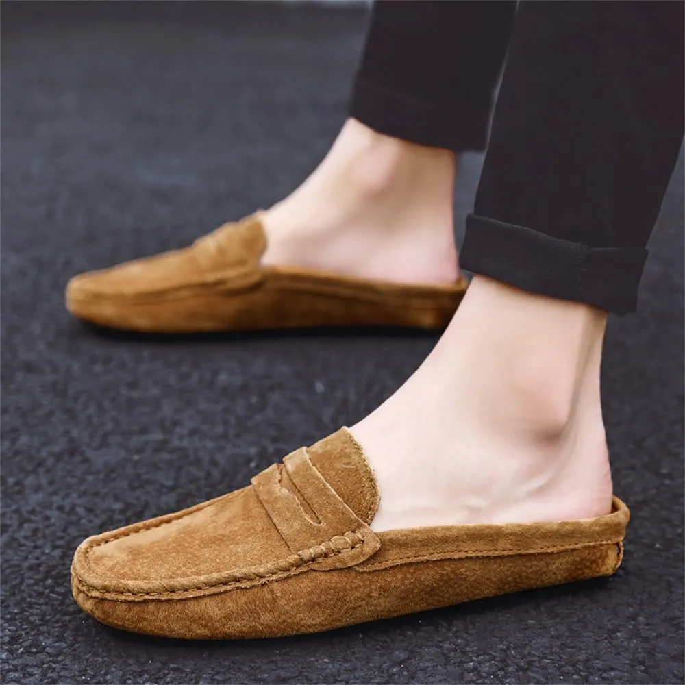 Men's Slippers Slip-On Loafers Leather Formal Wear Casual Open Back Business Casual Shoes Men's Driving Shoes