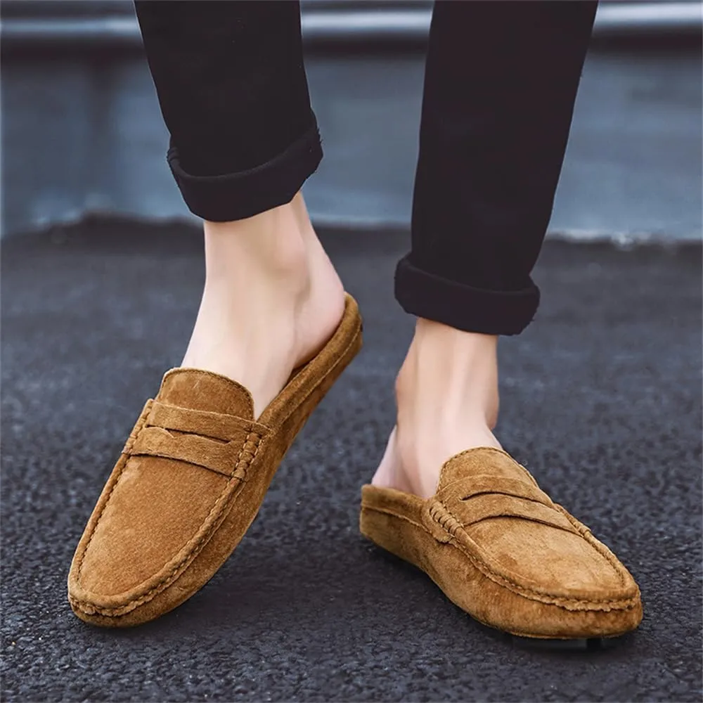 Men's Slippers Slip-On Loafers Leather Formal Wear Casual Open Back Business Casual Shoes Men's Driving Shoes