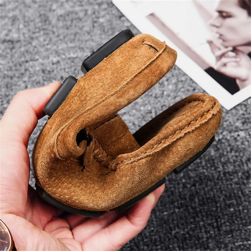 Men's Slippers Slip-On Loafers Leather Formal Wear Casual Open Back Business Casual Shoes Men's Driving Shoes