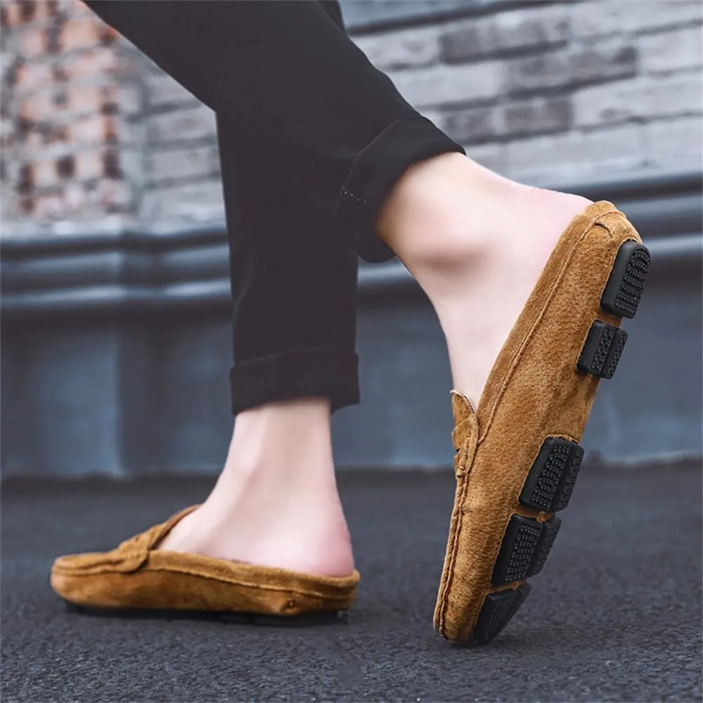 Men's Slippers Slip-On Loafers Leather Formal Wear Casual Open Back Business Casual Shoes Men's Driving Shoes