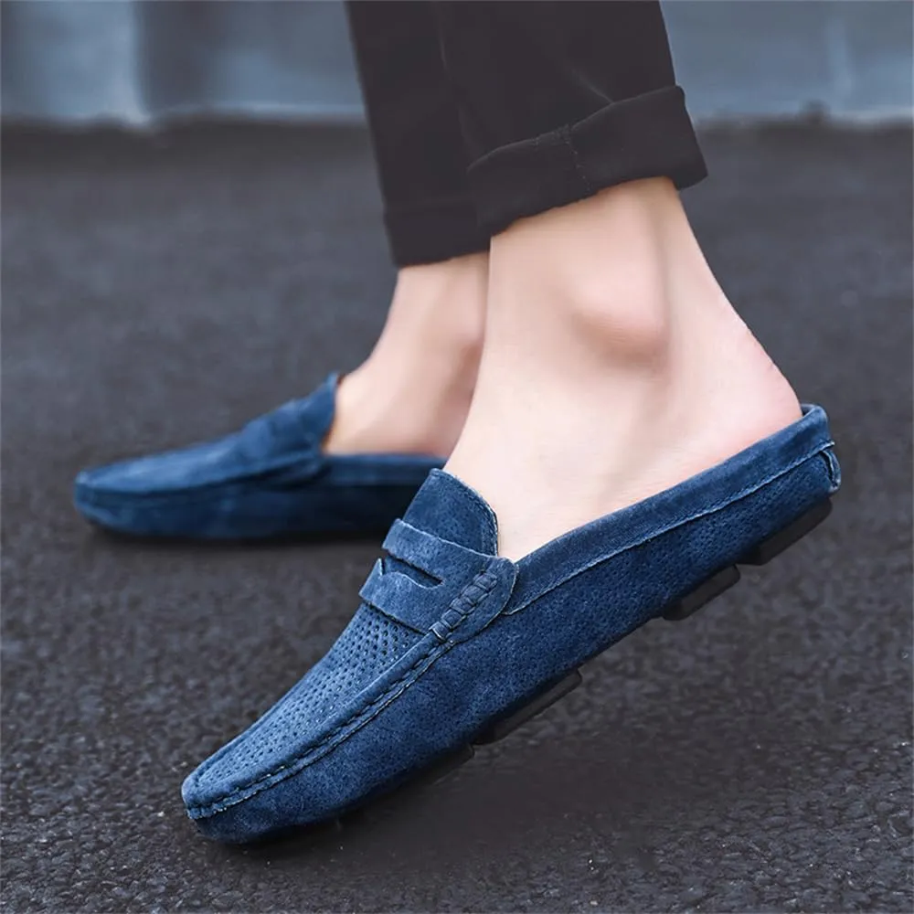 Men's Slippers Slip-On Loafers Leather Formal Wear Casual Open Back Business Casual Shoes Men's Driving Shoes