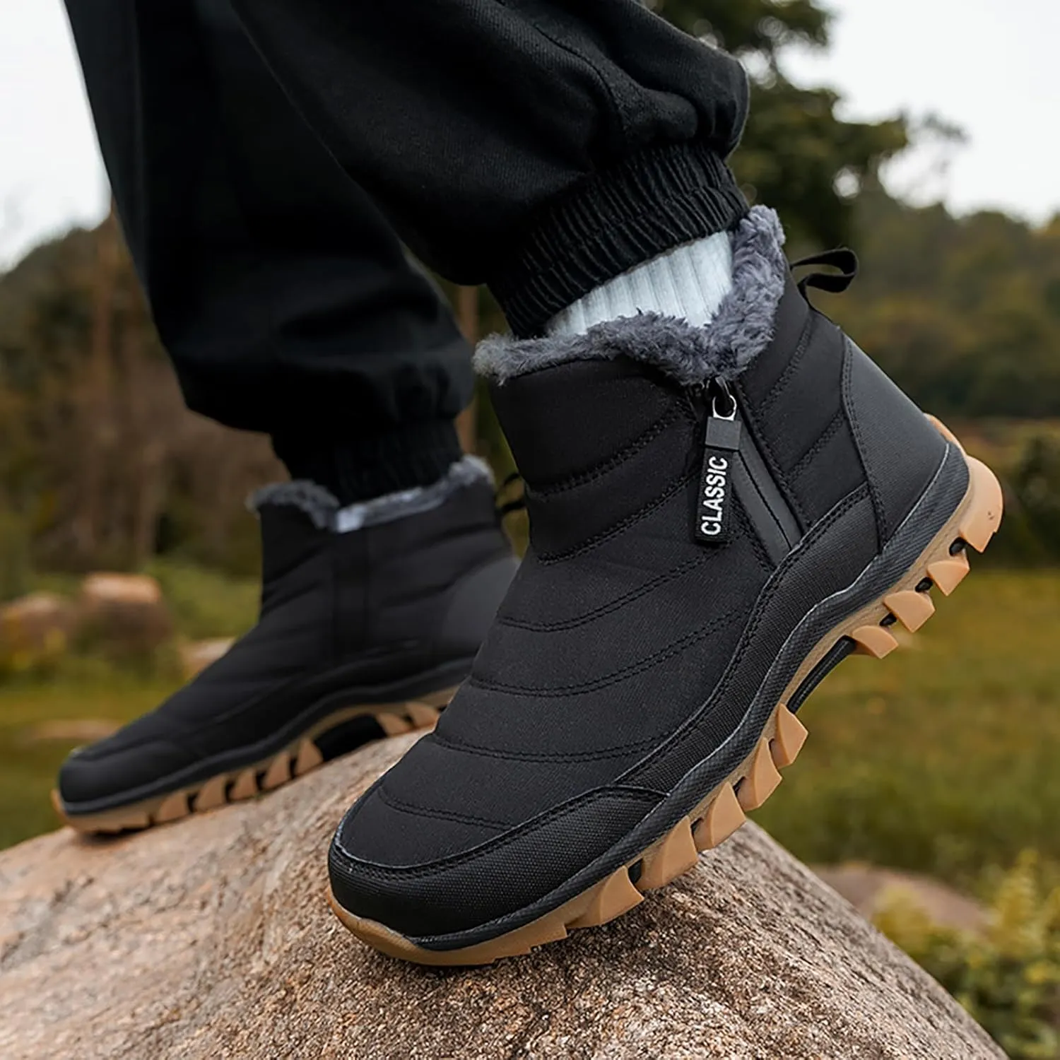 Men's Snow Boots Lightweight Waterproof Winter Boots Fur Lined Anti-slip Cold Weather Shoes Winter Trekking Warm Ankle Boots