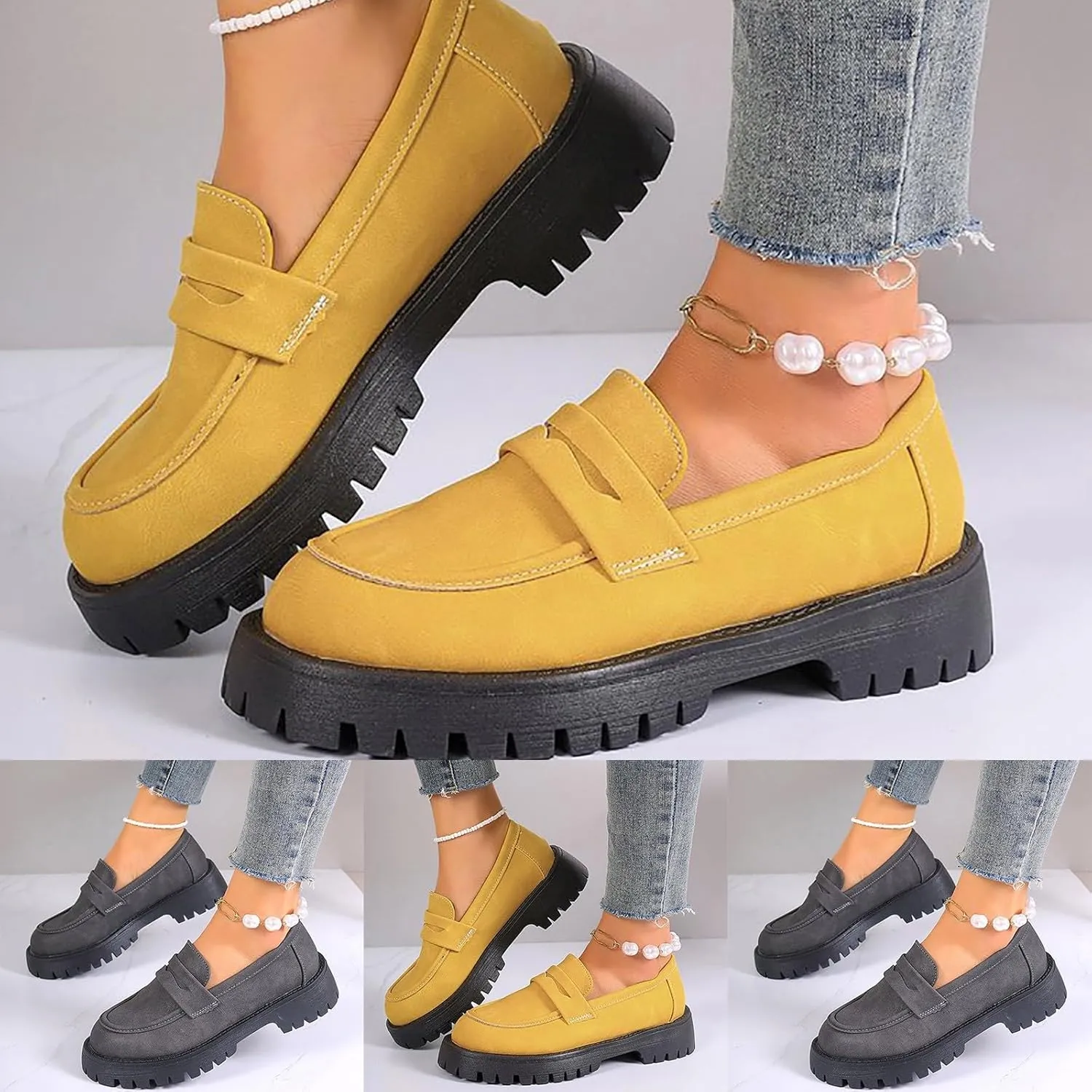 Orthoture-Orthopedic Platform Loafers, Comfort Orthopedic Shoes, Womens Round Toe Walking Shoe, Suede Penny Loafer