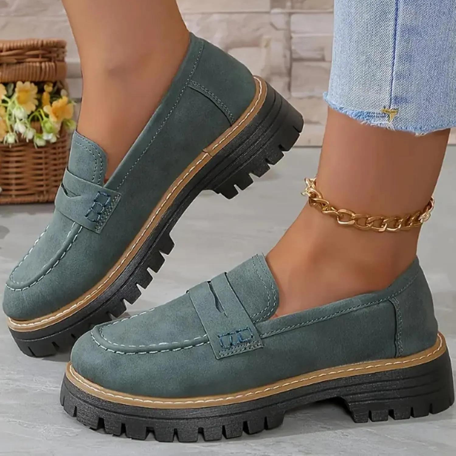 Orthoture-Orthopedic Platform Loafers Comfort Orthopedic Shoes Womens Round Toe WalkingShoe,Slip-On Suitable for All Foot Shapes