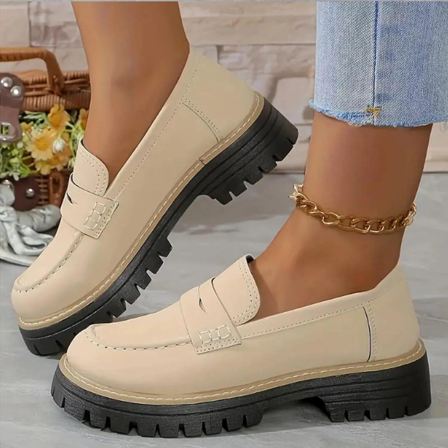 Orthoture-Orthopedic Platform Loafers Comfort Orthopedic Shoes Womens Round Toe WalkingShoe,Slip-On Suitable for All Foot Shapes
