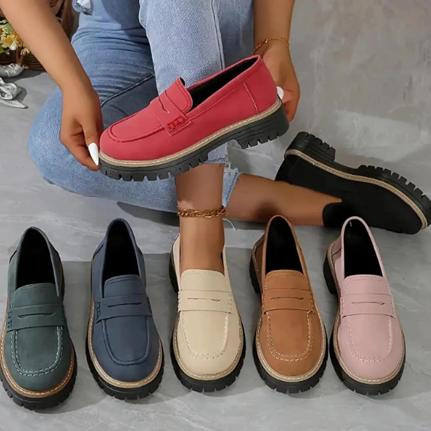 Orthoture-Orthopedic Platform Loafers Comfort Orthopedic Shoes Womens Round Toe WalkingShoe,Slip-On Suitable for All Foot Shapes