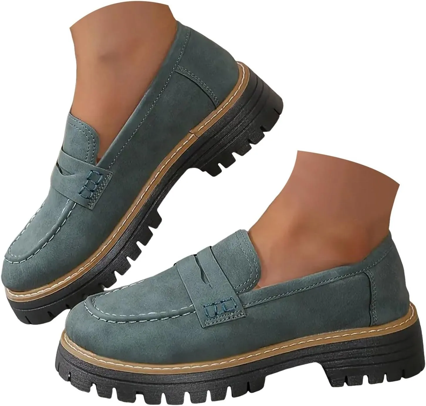 Orthoture-Orthopedic Platform Loafers Loafers Chunky Heel Slip-on Round Toe Comfort Loafer Platform Lightweight Loafers