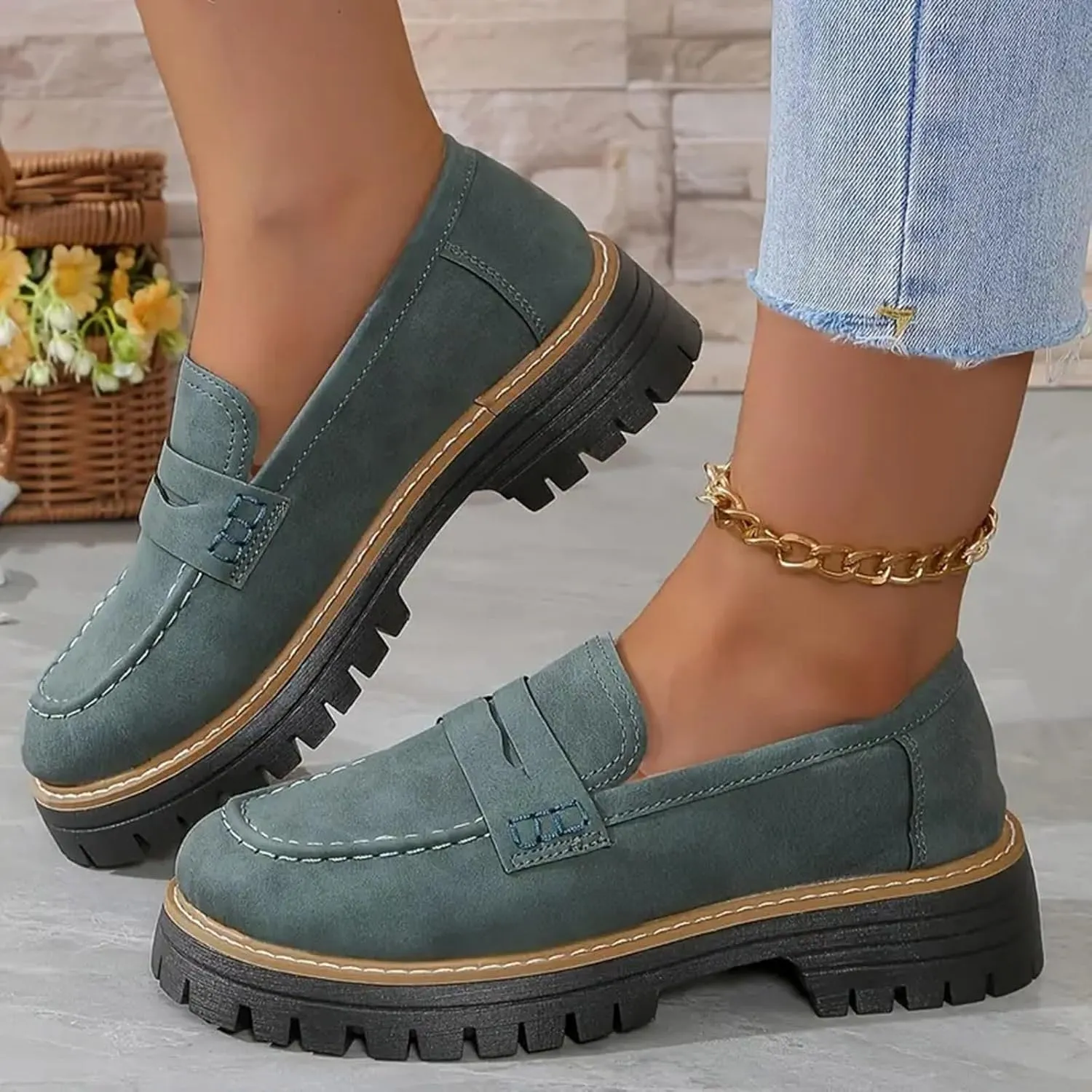 Orthoture-Orthopedic Platform Loafers Loafers Chunky Heel Slip-on Round Toe Comfort Loafer Platform Lightweight Loafers