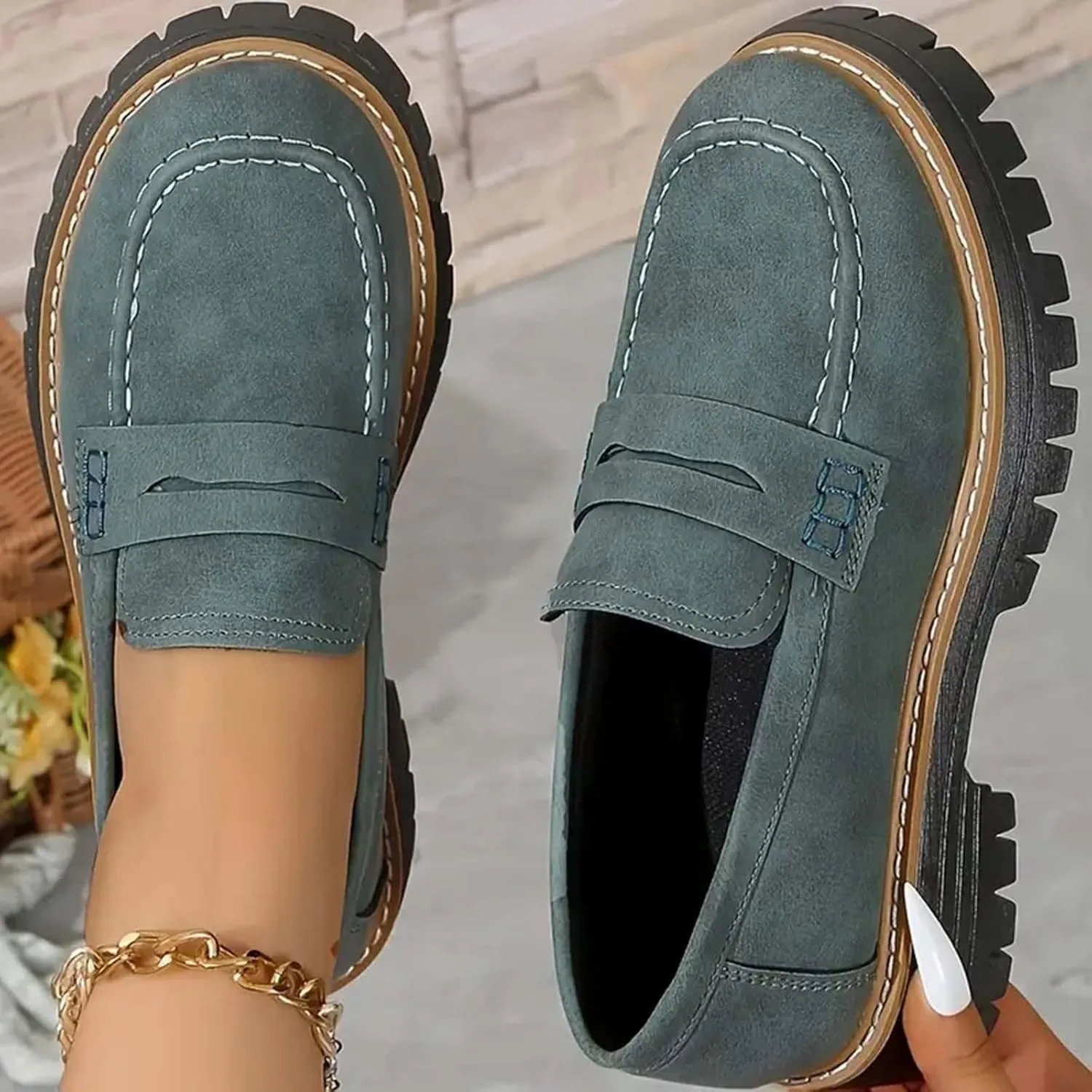 Orthoture-Orthopedic Platform Loafers Loafers Chunky Heel Slip-on Round Toe Comfort Loafer Platform Lightweight Loafers