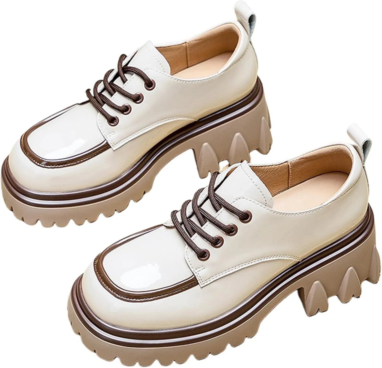 Platform Loafers for Women Chunky Heel,Slip-On Round Toe Comfort Chunky Loafer，Ladies Leather Platform Loafers