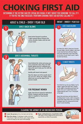 Safety Choking Victim Guide, First Aid Poster for Infants, Kids, Those Pregnant, and Adults, Laminated