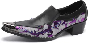 Santimon Men's Dress Casual Penny Loafers - Genuine Leather Slip On Mocasines Western Shoes with Metal-Tip Toe & Rainbow Beads for Wedding, Prom Ballroom & Party