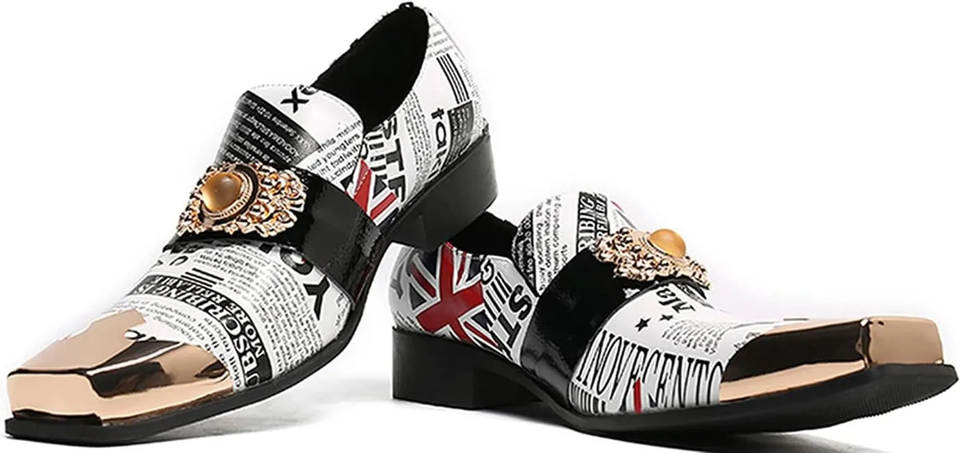 Santimon Mens Loafers Casual Dress Slip On Genuine Leather Mocassins Metal Square Toe Snakeskin Pattern Penny Loafers Wedding Party Disco Western Cowboy Ballroom Prom Shoes
