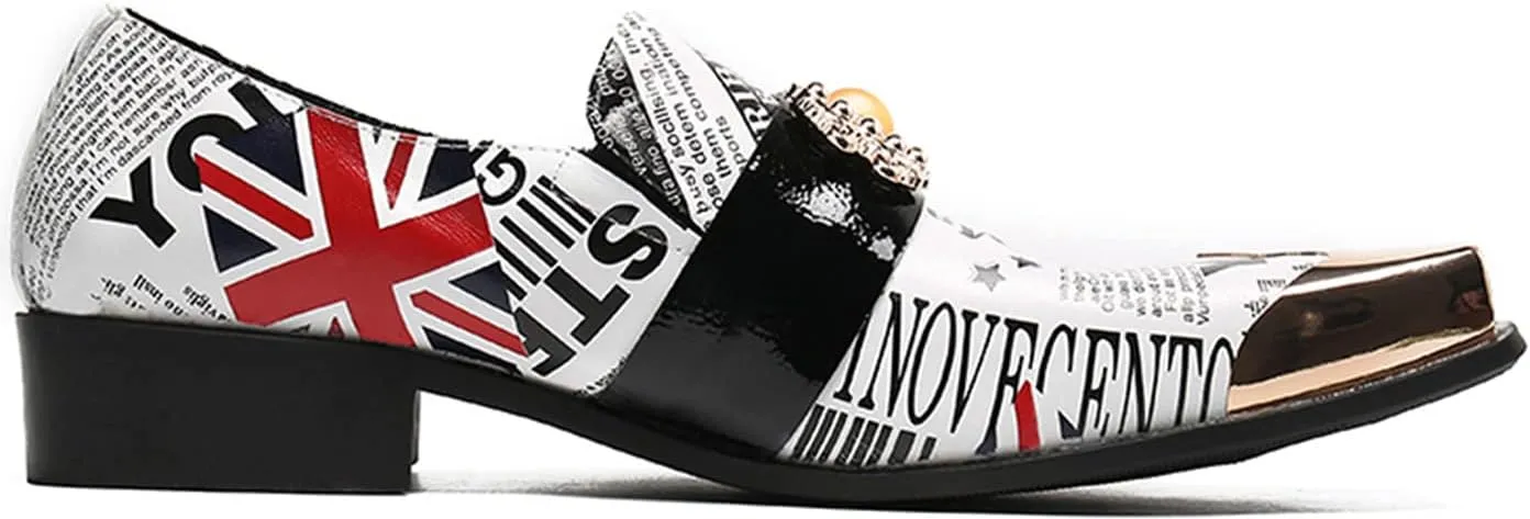 Santimon Mens Loafers Casual Dress Slip On Genuine Leather Mocassins Metal Square Toe Snakeskin Pattern Penny Loafers Wedding Party Disco Western Cowboy Ballroom Prom Shoes