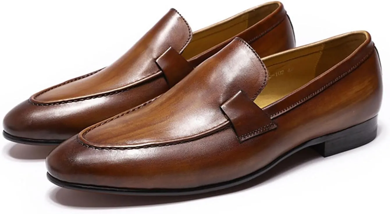 Santimon Men's Loafers Slip On Dress Casual Prom Shoes Mens Fashion Wedding Tuexdo Formal Business Suit Genuine Leather Penny Loafer Comfortable Walking Shoes