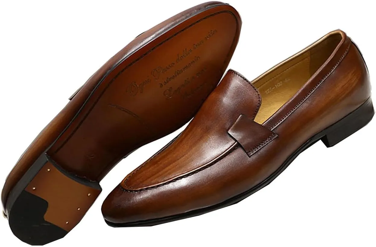 Santimon Men's Loafers Slip On Dress Casual Prom Shoes Mens Fashion Wedding Tuexdo Formal Business Suit Genuine Leather Penny Loafer Comfortable Walking Shoes