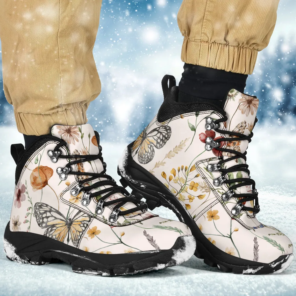 Tiny Bloom Watercolor Butterfly Women's Alpine Boots