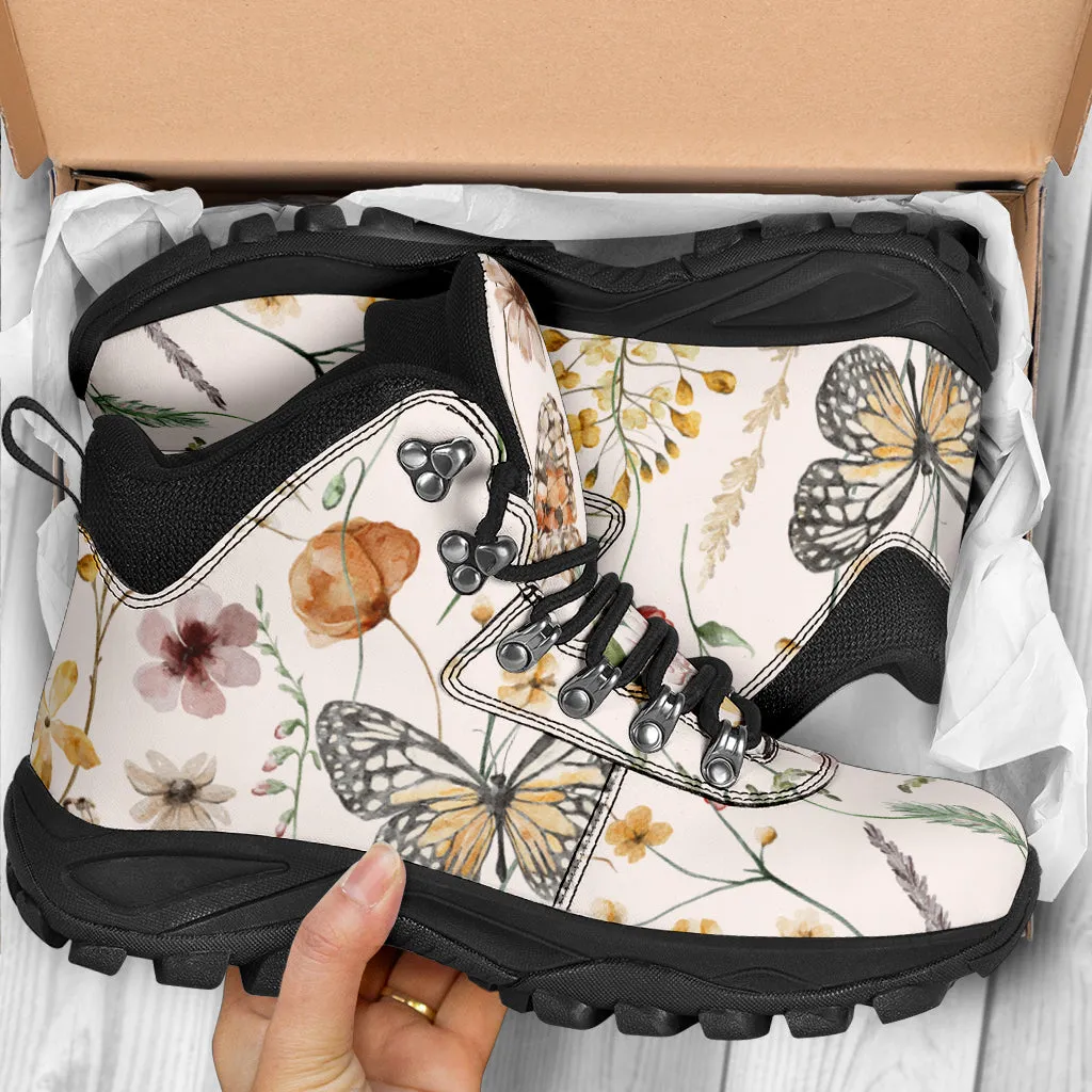Tiny Bloom Watercolor Butterfly Women's Alpine Boots