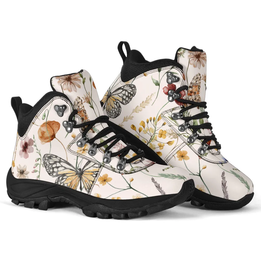 Tiny Bloom Watercolor Butterfly Women's Alpine Boots