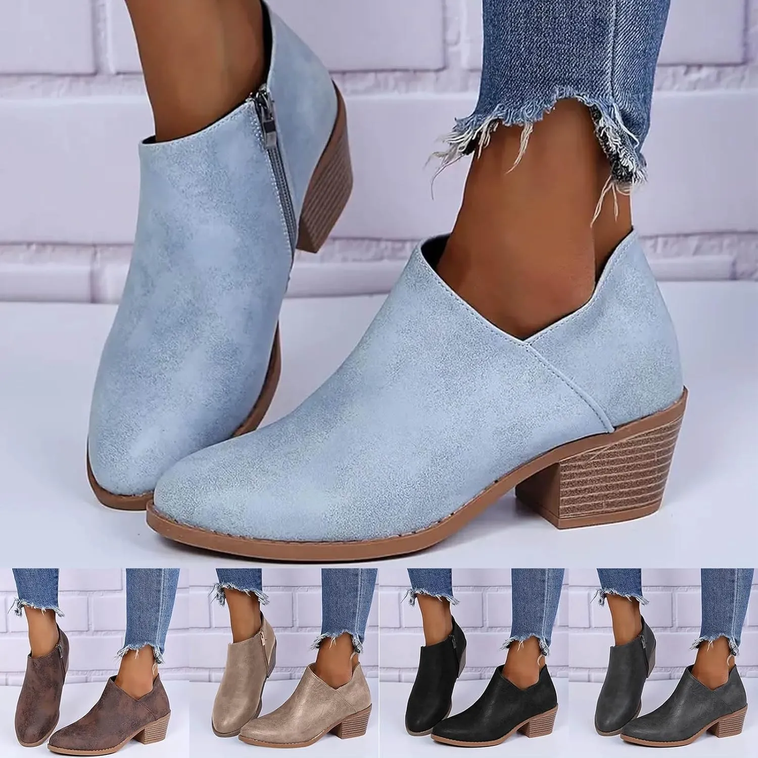 Women Ankle Low Heel Boots Dressy Short Boots for Women Low and Chunky Heels Pull on Fashion Casual Boots Pointed Toe