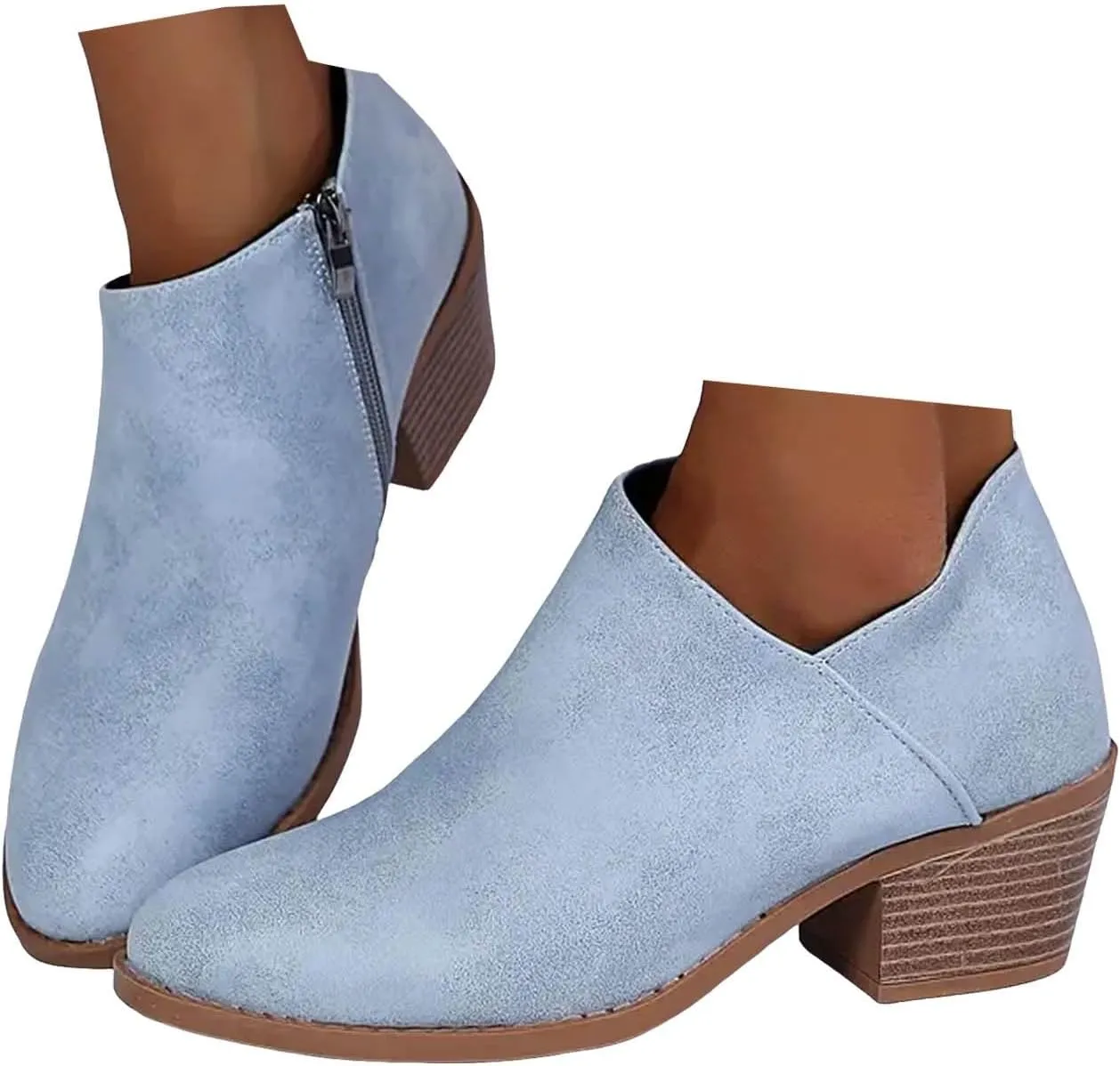 Women Ankle Low Heel Boots Dressy Short Boots for Women Low and Chunky Heels Pull on Fashion Casual Boots Pointed Toe
