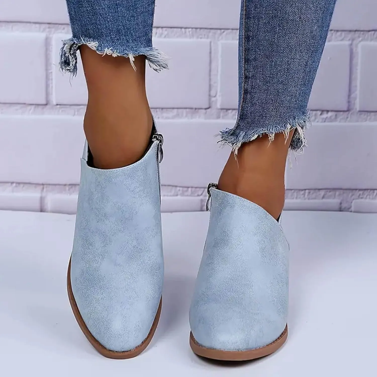 Women Ankle Low Heel Boots Dressy Short Boots for Women Low and Chunky Heels Pull on Fashion Casual Boots Pointed Toe