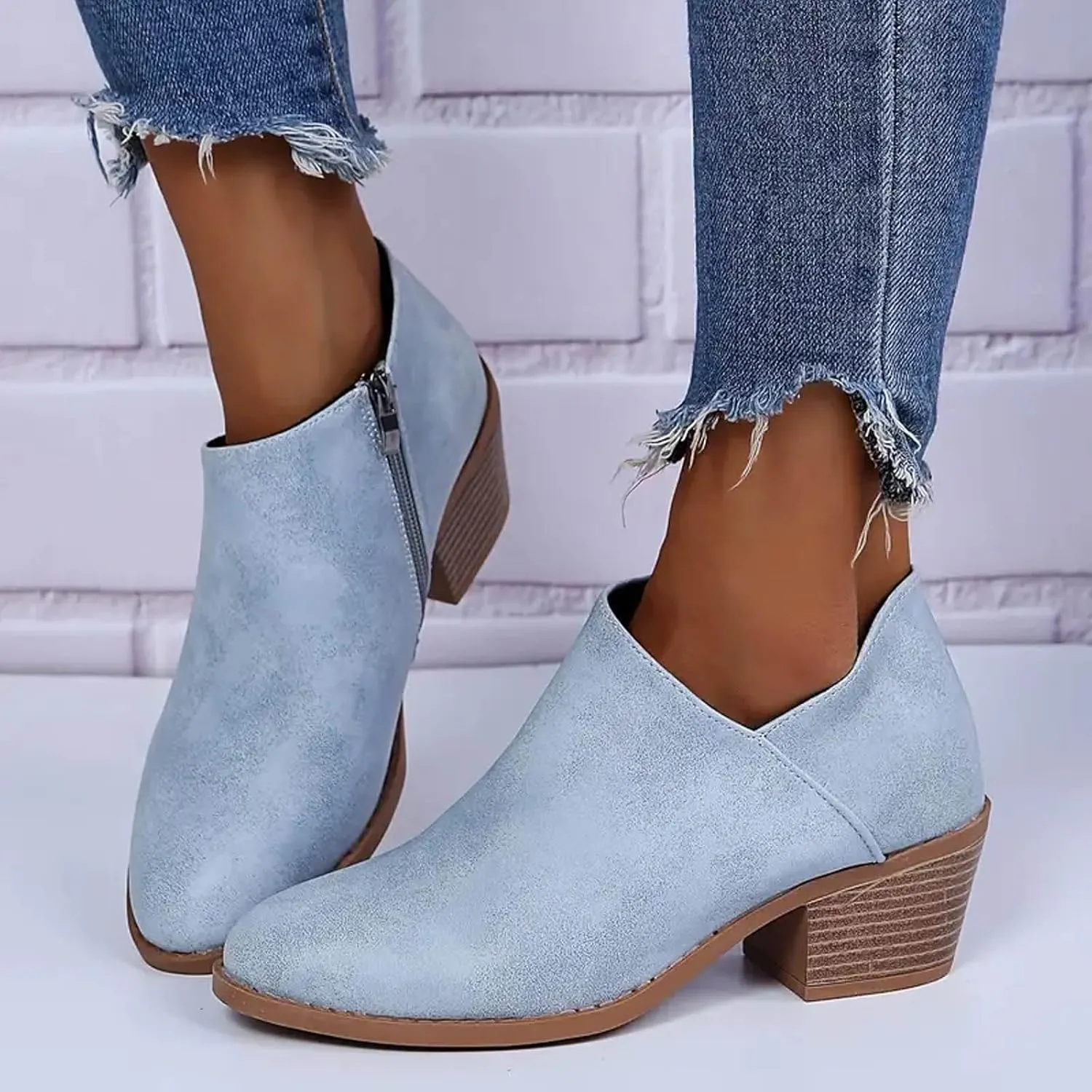 Women Ankle Low Heel Boots Dressy Short Boots for Women Low and Chunky Heels Pull on Fashion Casual Boots Pointed Toe