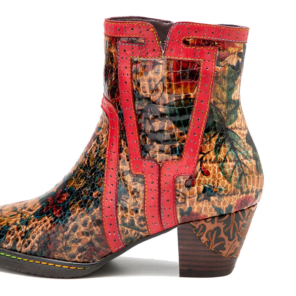 Women's Brown Patterned Vintage Leather Ankle Boots