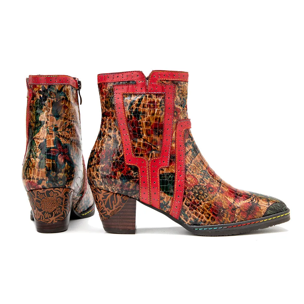Women's Brown Patterned Vintage Leather Ankle Boots