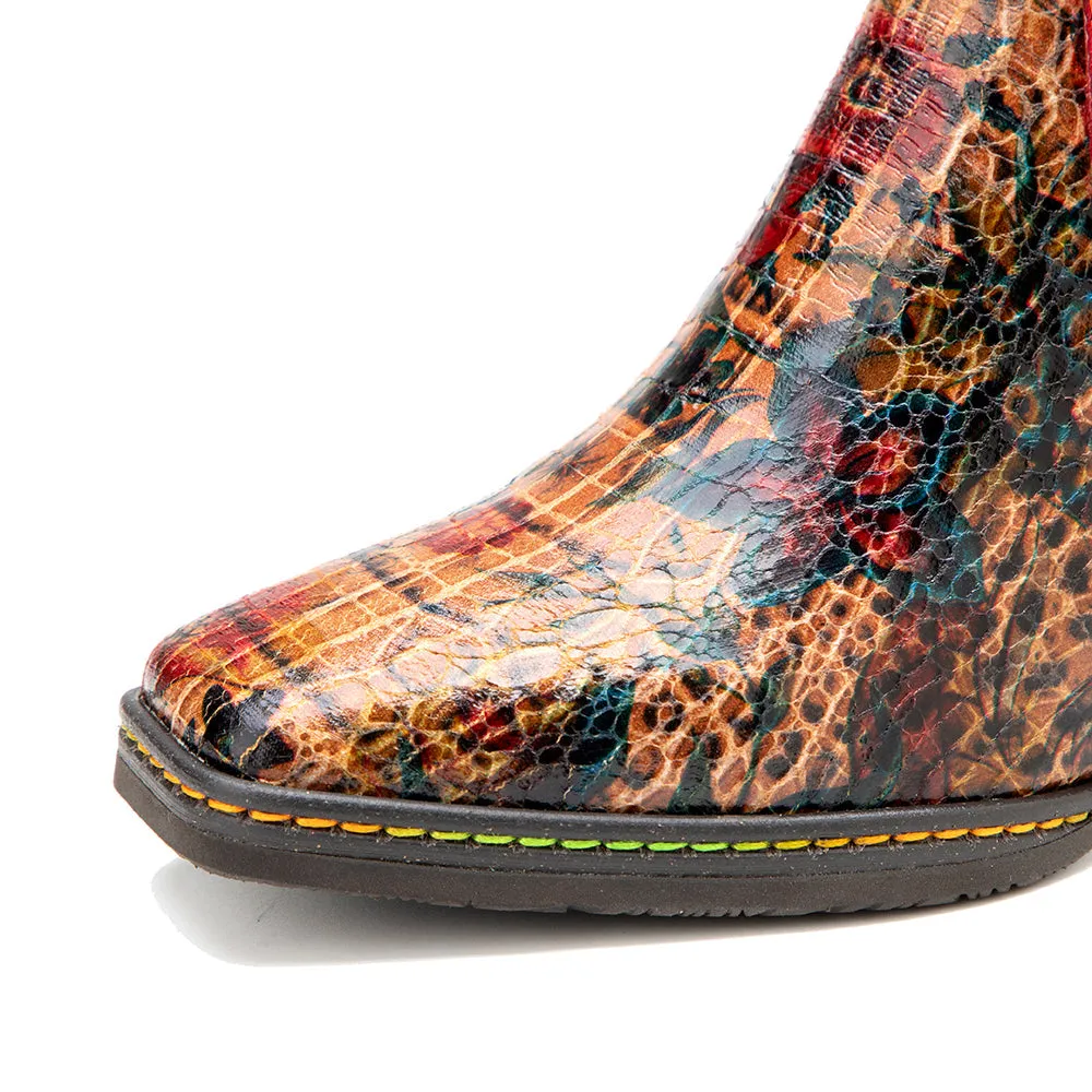 Women's Brown Patterned Vintage Leather Ankle Boots