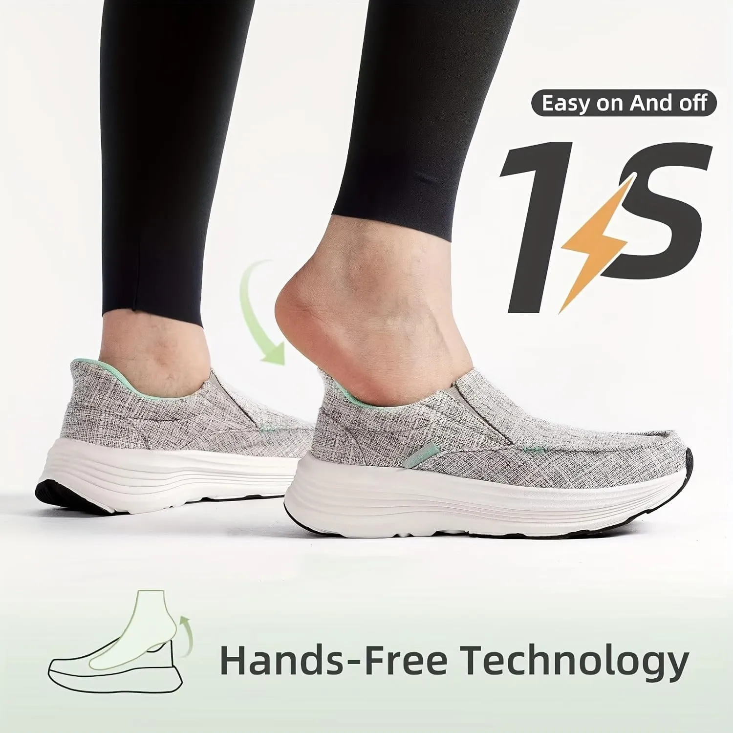Women's Hands-Free Orthopedic Anti-Slip Casual Loafers,Fashionable Comfortable Lightweight Walking Shoes,Canvas Thick Sole Casual Shoes