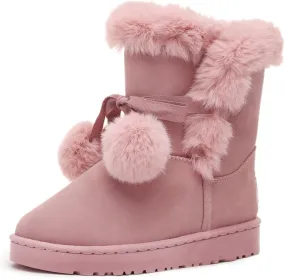 WUIWUIYU Women's Cute Pom-pom Lace Up Fur Winter Snow Boots Sweetheart Princess Fluffy Boots